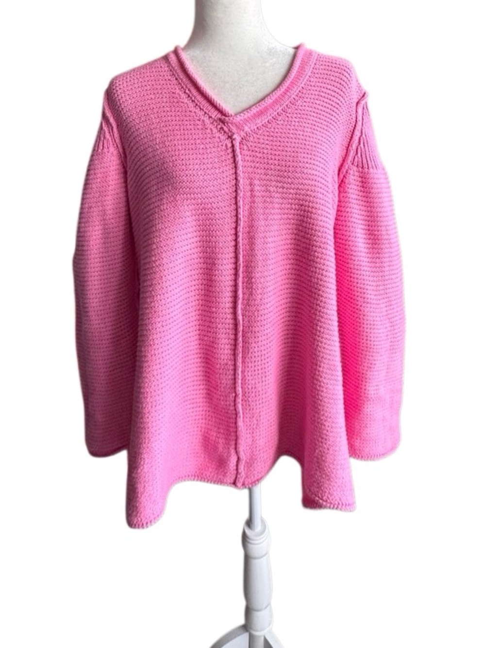 Pure Handknit Chunky Sweater Pink Pullover Loose 100% Cotton SZ M / L - Picture 2 of 15